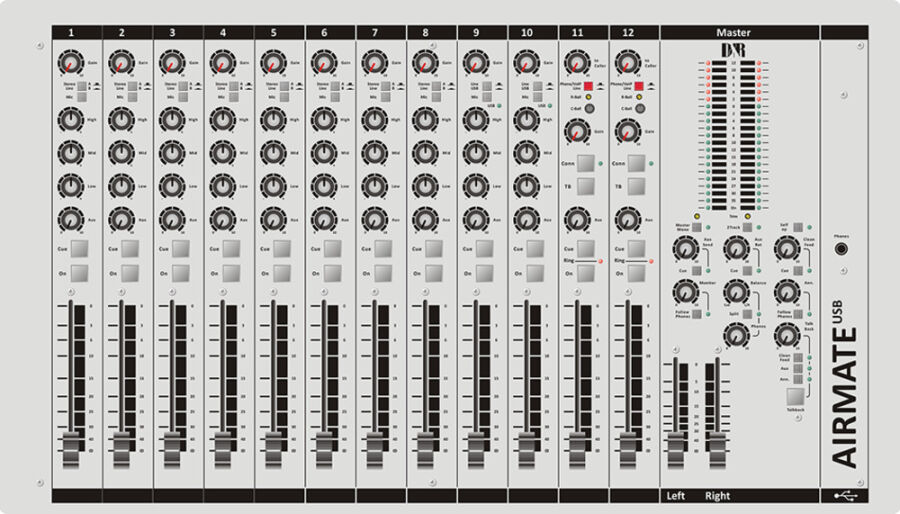 Airmate-USB 12 ch. triple input radio On-Air / Production console with 2x USB and 1x Telco, 1x Bluetooth - 3