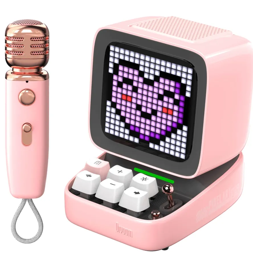 Divoom Ditoo Mic Piksel Ekranlı Karaoke Mikrofonlu 15W Pembe Bluetooth Hoparlör - 1