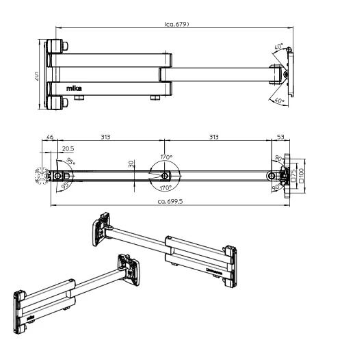 Monitor Arm XL Range 705mm aluminum - 5